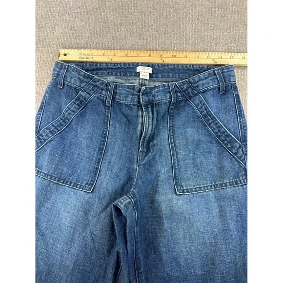 J.Crew Point Sur Wide Leg Jeans Blue Cotton Linen Patch Pocket F2116 Womens 6 - Picture 4 of 7